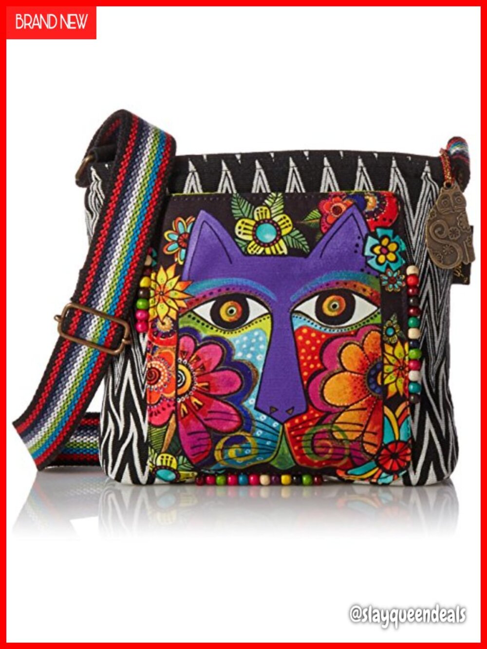 Laurel Burch Blossoming Feline Crossbody Bag Animal Print Messenger Purse